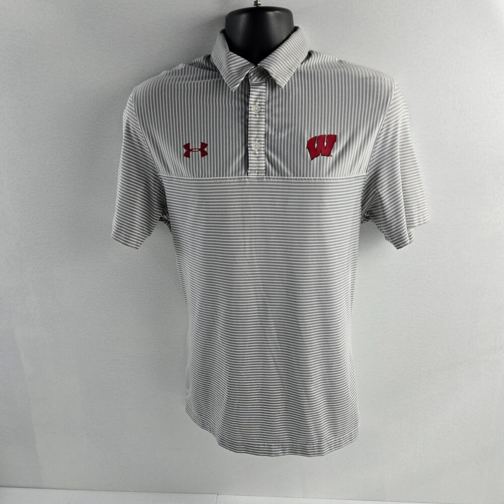 UW Madison badger Under‎ armour golf polo heat gear loose small gray mens 6636